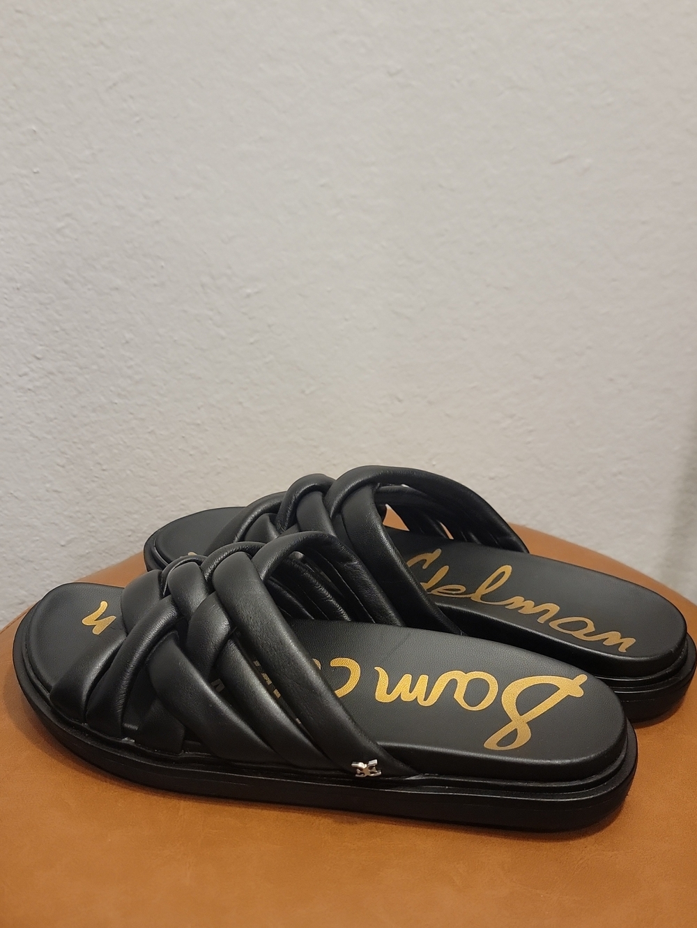 Sam Edelman Black Braided Leather Slide Sandals
